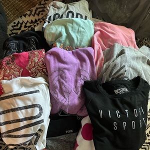 Victoria Secret hooded zip up sweatshirts, pink workout capris and tank.